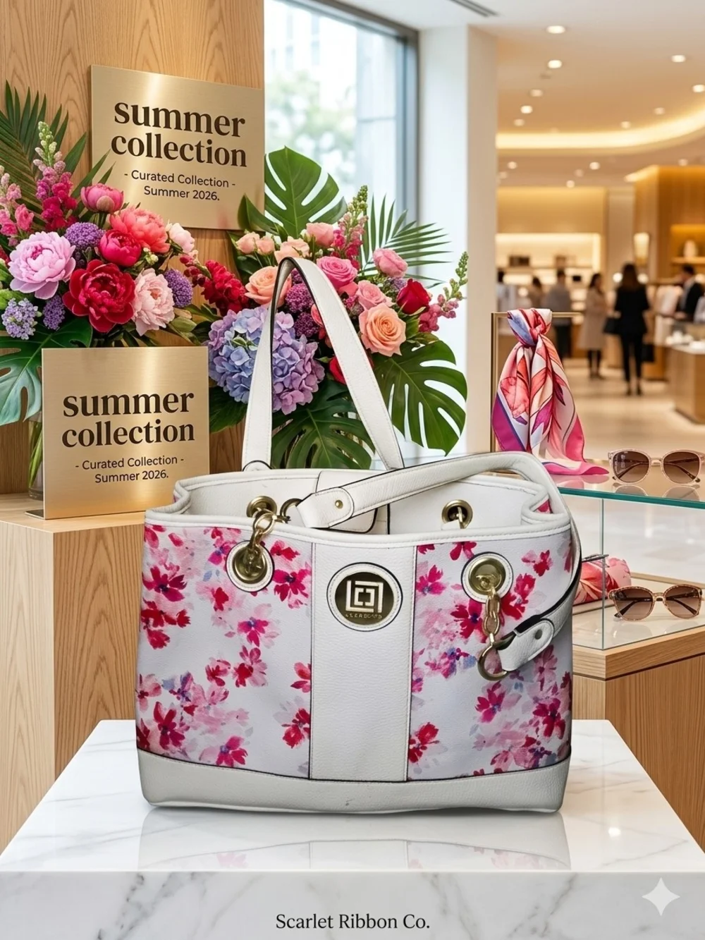 White & Pink Floral Tote Bag
